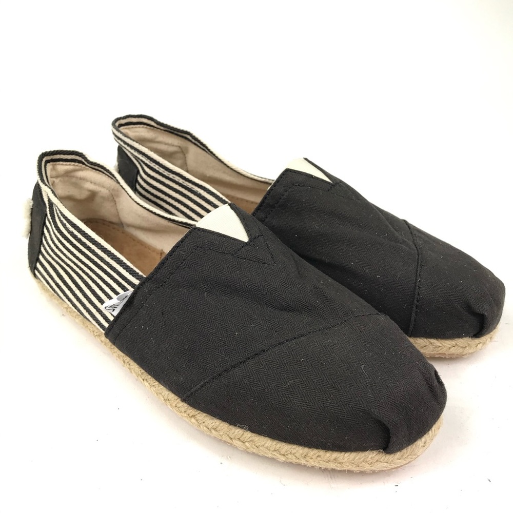 Toms Black Stripe Rope Sole Slip On Shoes Size 10